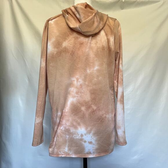 SJS Womens Wrap Cardigan Hooded Top SIze Medium Peach Open Front Tie Dye Boho - Picture 6 of 9